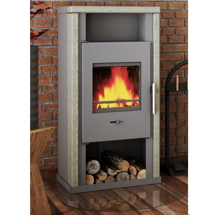 Wamsler Yuna Dauerbrandofen 6 kW – Naturstein Serpentino, Korpus Stahl Grau – Bild 2