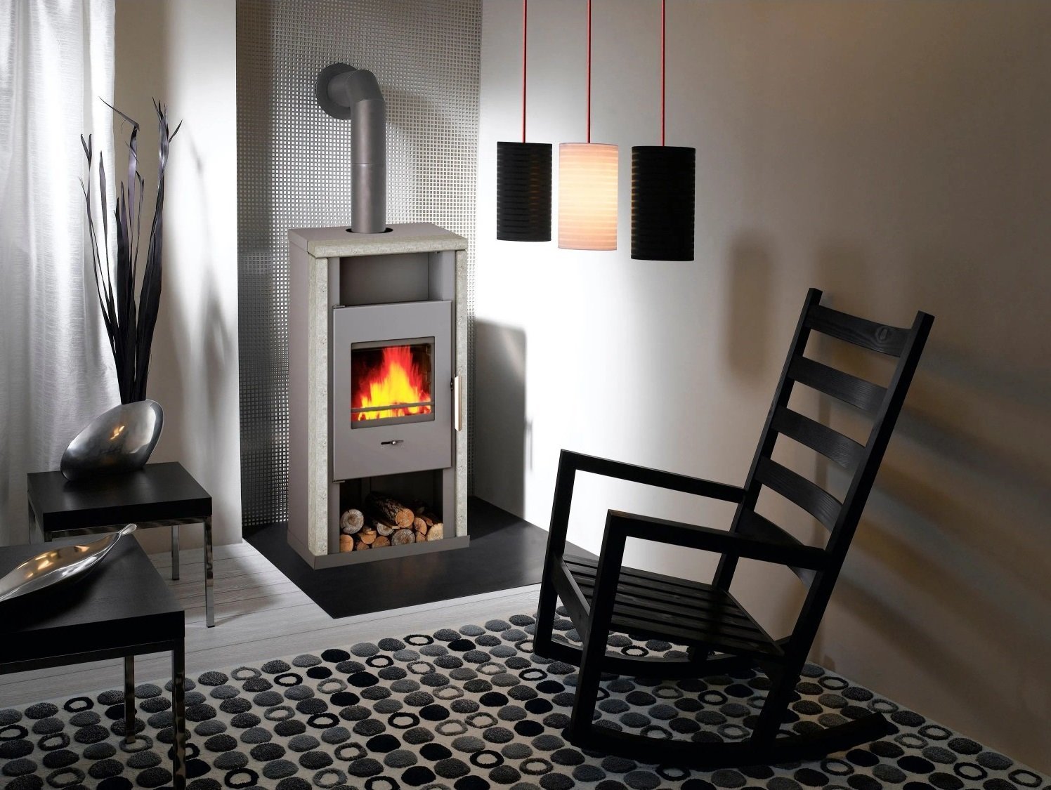 Wamsler Yuna Dauerbrandofen 6 kW – Naturstein Serpentino, Korpus Stahl Grau – Bild 5