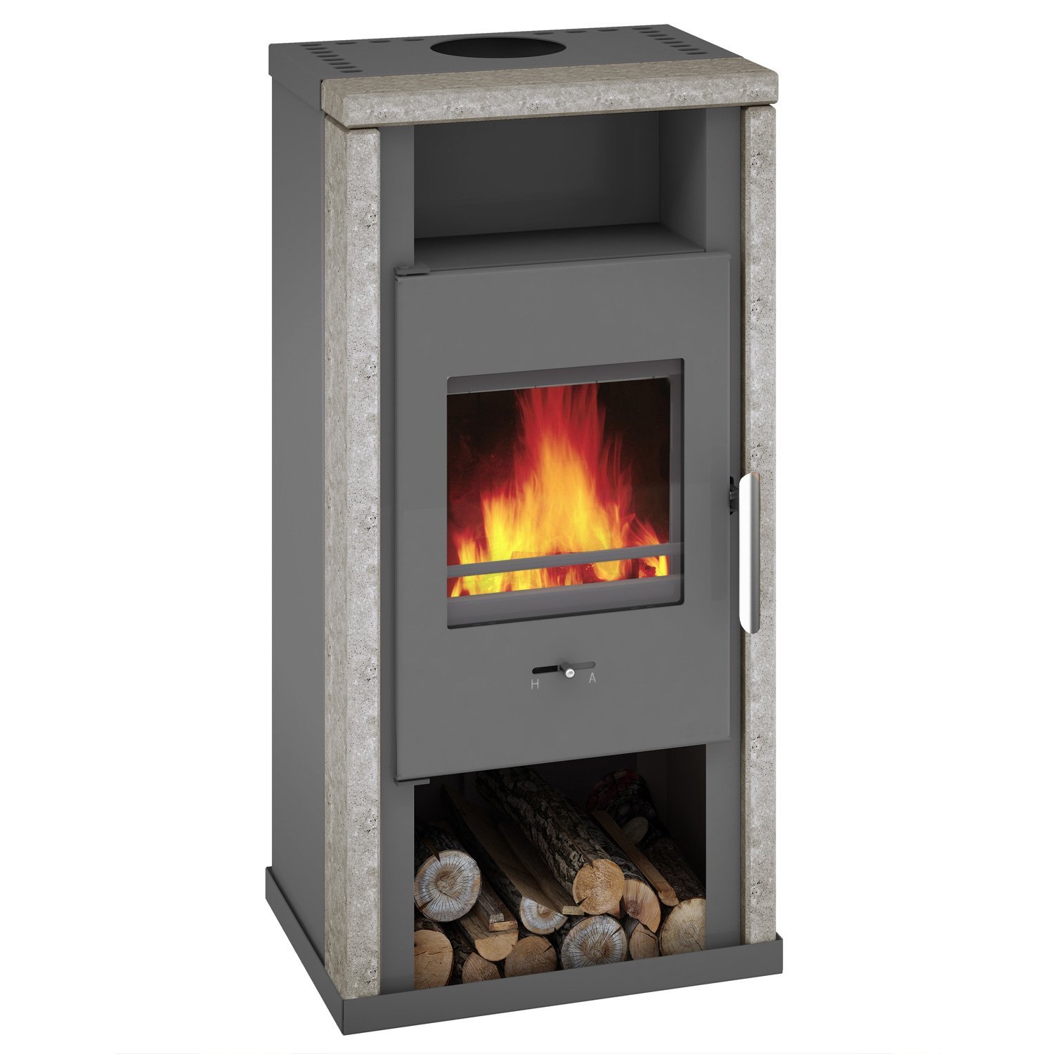 Wamsler Yuna Dauerbrandofen 6 kW – Naturstein Serpentino, Korpus Stahl Grau – Bild 7