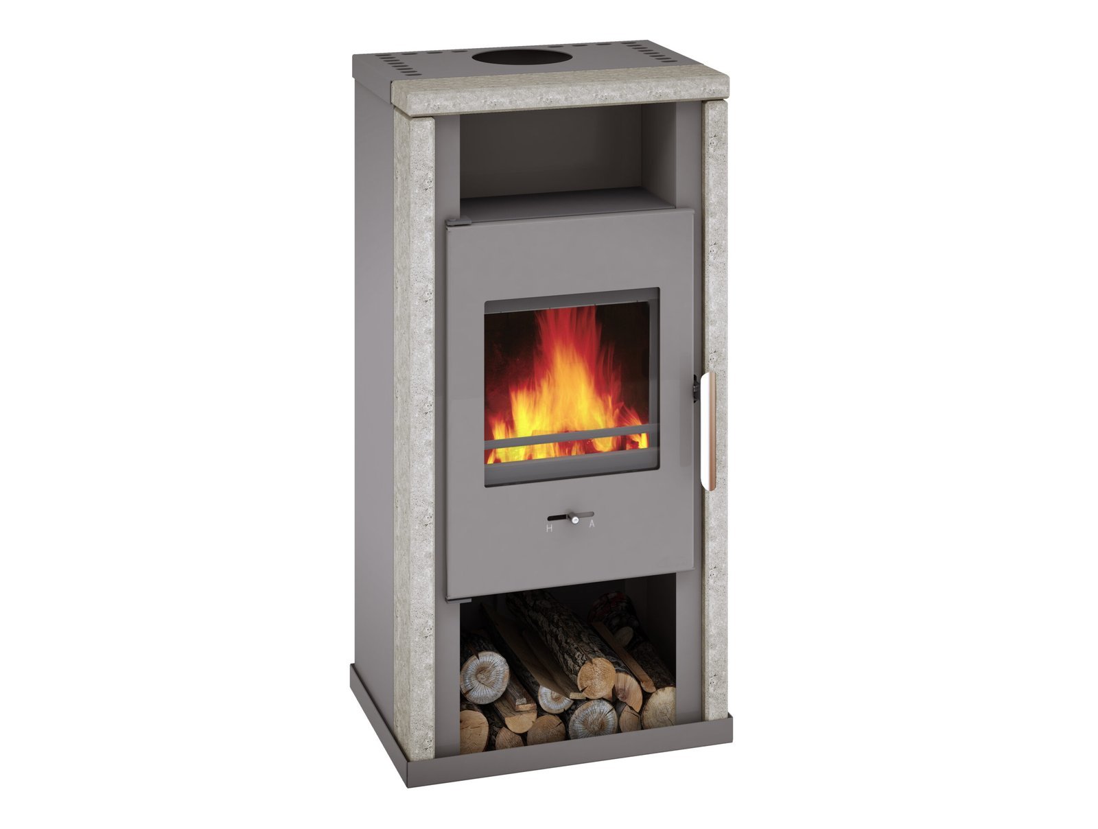 Wamsler Yuna Dauerbrandofen 6 kW – Naturstein Serpentino, Korpus Stahl Grau